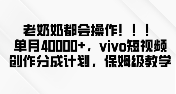 老奶奶都会操作，新平台无脑操作，单月40000+，vivo短视频创作分成计划【揭秘】-辉硕副业