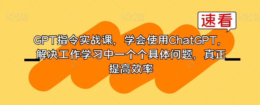 GPT指令实战课，学会使用ChatGPT，解决工作学习中一个个具体问题，真正提高效率-辉硕副业