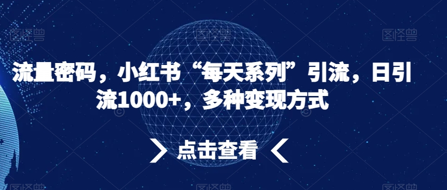 流量密码，小红书“每天系列”引流，日引流1000+，多种变现方式【揭秘】-辉硕副业