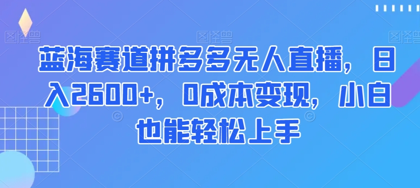 蓝海赛道拼多多无人直播，日入2600+，0成本变现，小白也能轻松上手【揭秘】-辉硕副业