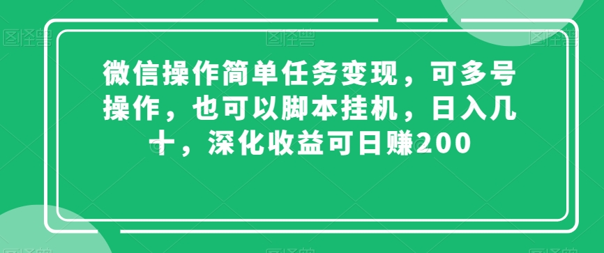 微信操作简单任务变现，可多号操作，也可以脚本挂机，日入几十，深化收益可日赚200【揭秘】-杨大侠副业网