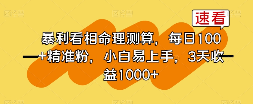 暴利看相命理测算，每日100+精准粉，小白易上手，3天收益1000+【揭秘】-辉硕副业