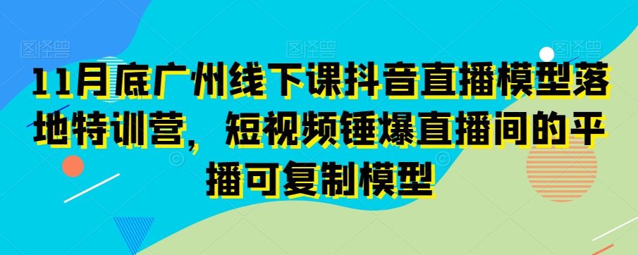 11月底广州线下课抖音直播模型落地特训营，短视频锤爆直播间的平播可复制模型-杨大侠副业网