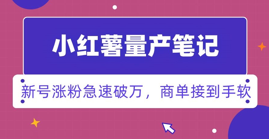 小红书量产笔记，一分种一条笔记，新号涨粉急速破万，新黑马赛道，商单接到手软【揭秘】-辉硕副业