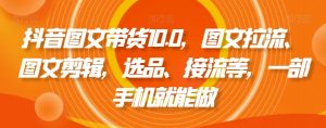 抖音图文带货10.0,图文拉流、图文剪辑,选品、接流等,一部手机就能做-辉硕副业
