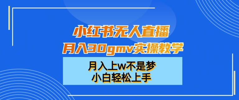 小红书无人直播月入30gmv实操教学，月入上w不是梦，小白轻松上手【揭秘】-杨大侠副业网
