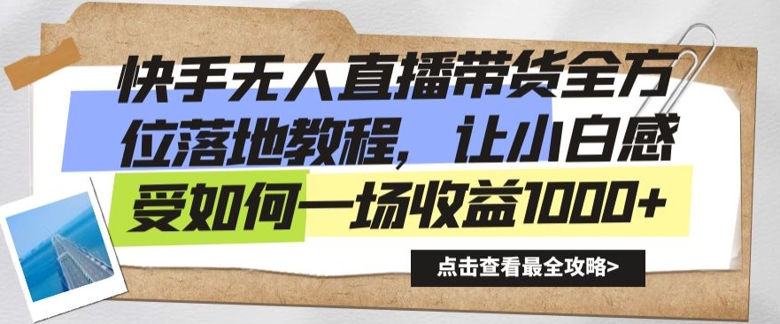 快手无人直播带货全方位落地教程，让小白感受如何一场收益1000+【揭秘】-辉硕副业