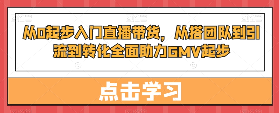 从0起步入门直播带货，​从搭团队到引流到转化全面助力GMV起步-辉硕副业
