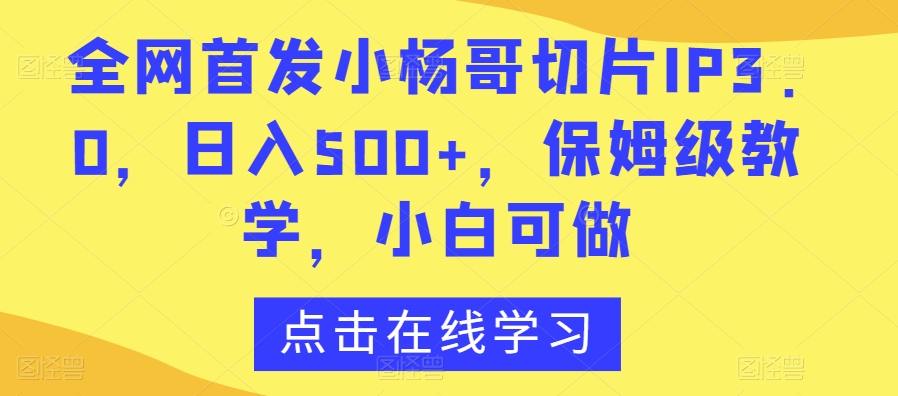 全网首发小杨哥切片IP3.0，日入500+，保姆级教学，小白可做【揭秘】-杨大侠副业网