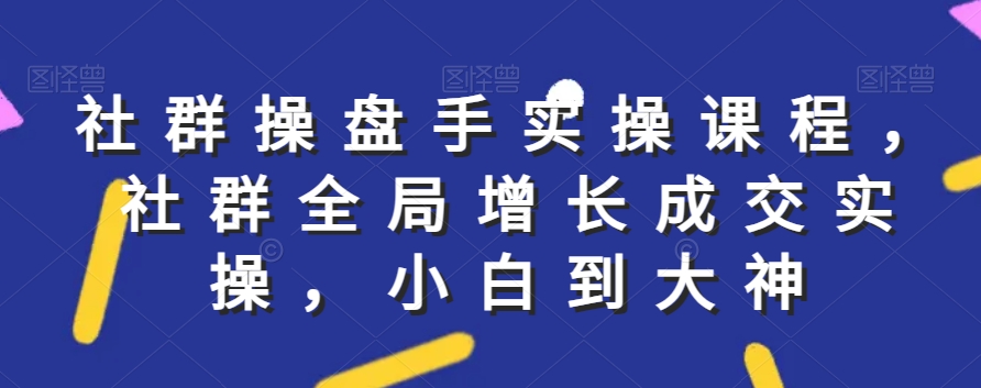 社群实操课程，社群全局增长成交实操，小白到大神-杨大侠副业网