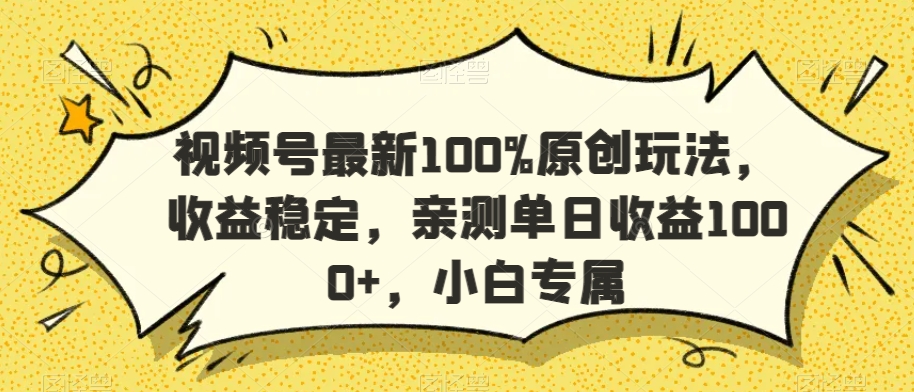 视频号最新100%原创玩法，收益稳定，亲测单日收益1000+，小白专属【揭秘】-辉硕副业