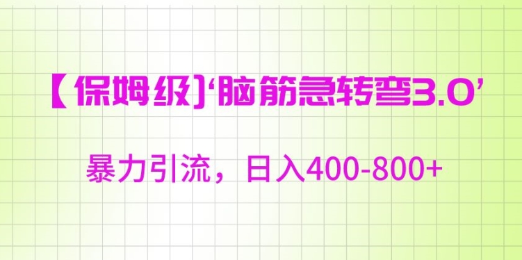 保姆级脑筋急转弯3.0，暴力引流，日入400-800+【揭秘】-辉硕副业