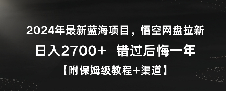 2024年最新蓝海项目，悟空网盘拉新，日入2700+错过后悔一年【附保姆级教程+渠道】【揭秘】-杨大侠副业网