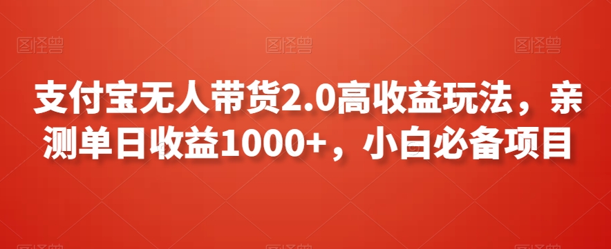 支付宝无人带货2.0高收益玩法，亲测单日收益1000+，小白必备项目【揭秘】-辉硕副业
