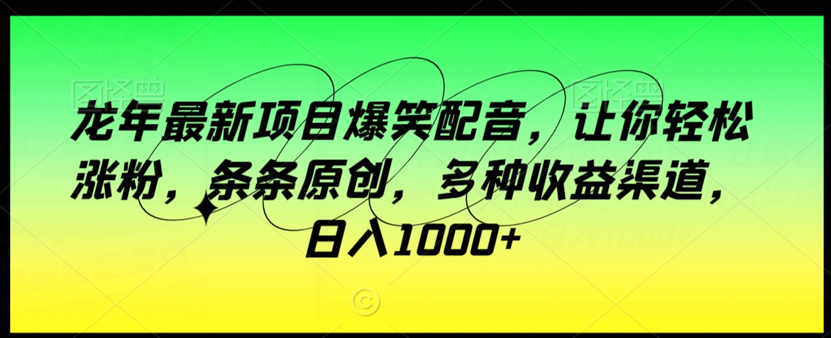 龙年最新项目爆笑配音，让你轻松涨粉，条条原创，多种收益渠道，日入1000+【揭秘】-杨大侠副业网