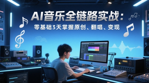 AI音乐全链路实战变现课：零基础3天掌握原创、翻唱、变现-辉硕副业