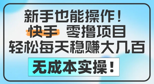 新手也能操作，快手零撸挣米，轻松每天挣2-5张，完全无成本-辉硕副业