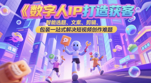 数字人IP打造获客变现实操课，智能选题、文案、剪辑、包装一站式解决短视频创作难题-辉硕副业