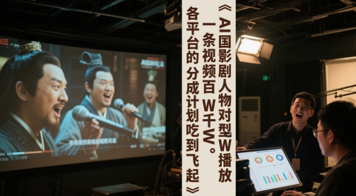 AI三国影视剧人物对口型唱歌玩法，一条视频百W千W播放，各平台的分成计划吃到飞起-辉硕副业