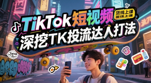 TikTok短视频带货线上课，深挖TK投流达人打法-辉硕副业