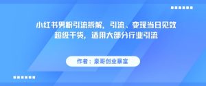 小红书男粉引流拆解，引流、变现当日见效超级干货，适用大部分行业引流-辉硕副业