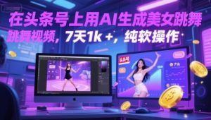 在头条号上用AI生成美女跳舞视频,7天1k+,纯软件操作-辉硕副业