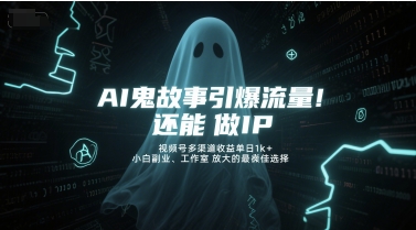 AI鬼故事引爆流量，还能做IP，视频号多渠道收益单日1k+，小白副业、工作室放大的最佳选择-辉硕副业