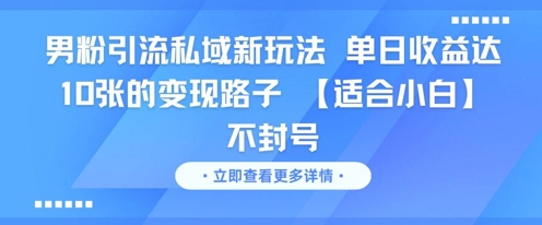 男粉引流私域新玩法，单日收益达10张的变现路子 【适合小白】不封号-辉硕副业