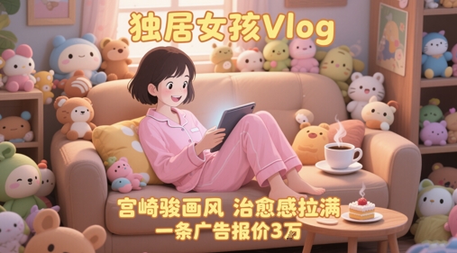 单个账号涨粉71W！用AI制作独居女孩Vlog，宫崎骏画风，治愈感拉满，一条广告报价3W-辉硕副业