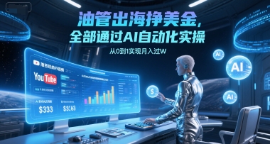 油管出海挣美金，全部通过AI自动化实操，从0到1实现月入过W-辉硕副业