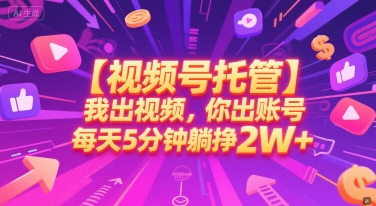 【视频号托管 】我出视频，你出账号，每天5分钟发布，最高躺挣2W+【揭秘】-辉硕副业