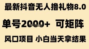 最新抖音无人撸礼物8.0,单号2k+,可矩阵风口项目,小白当天拿结果【揭秘】-辉硕副业