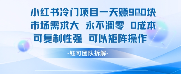 小红书冷门项目一天收益9张，市场需求大，0成本，可复制性强可以矩阵操作-辉硕副业