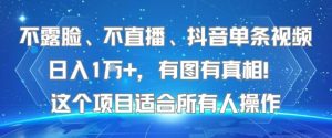 不露脸、不直播、抖音单条视频日入1W+，有图有真相！这个项目适合所有人操作-辉硕副业