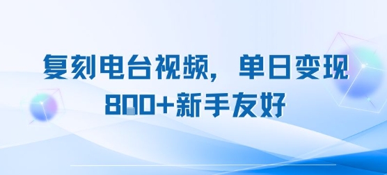复刻电台视频，单日变现8张+新手友好，长期可做-辉硕副业