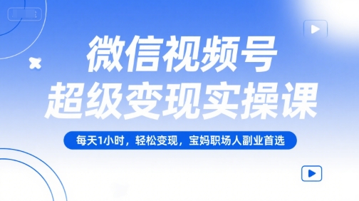 微信视频号超级变现实操课，每天1小时，轻松变现，宝妈职场人副业首选-辉硕副业