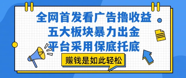 全网首发看广告撸收益，五大板块暴力出金，平台采用保底托底，挣钱是如此轻松作【揭秘】-辉硕副业