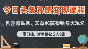 今日头条AI玩法系统课程,最新前沿变现玩法拆解,零门槛,新手轻松日入5张-辉硕副业