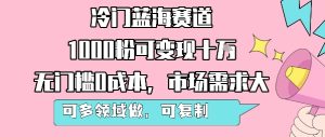 冷门蓝海赛道，1000粉可变现十W，无门槛0成本，市场需求大，可多领域做，可复制性强-辉硕副业