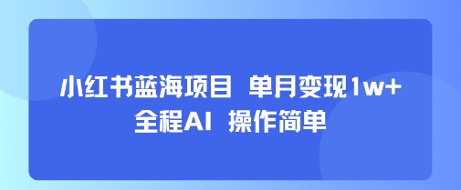 小红书蓝海项目 单月变现1w+ 全程AI 操作简单-辉硕副业