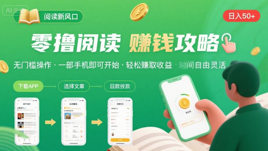 零撸阅读新风口，无门槛轻松挣，一部手机，日入 50-3张【揭秘】-辉硕副业