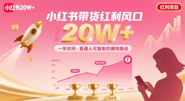 一年时间靠小红书带货项目年入20w+，最不能错的大红利项目-辉硕副业