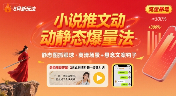 8月小说推文全新玩法，动静态图片+搭配小说文案爆量玩法-辉硕副业