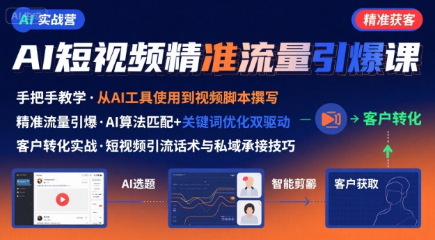AI+短视频引爆精准客户实战营，手把手教你引爆Ai短视频精准流量-辉硕副业