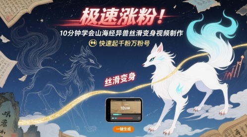 极速涨粉！10分钟学会山海经异兽丝滑变身视频制作，快速起千粉万粉号-辉硕副业