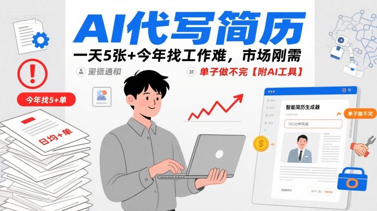 AI代写简历，一天5张+今年找工作难，市场刚需，单子做不完【附AI工具】-辉硕副业