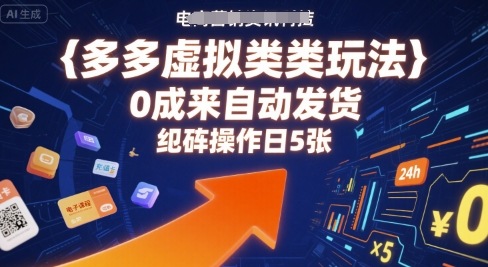 多多虚拟类目玩法，0成本全自动发货，矩阵操作日5张-辉硕副业