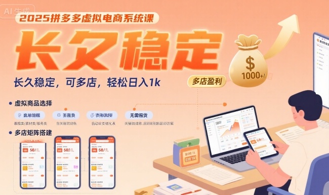 2025拼多多虚拟电商系统课，长久稳定，可多店，轻松日入1k-辉硕副业