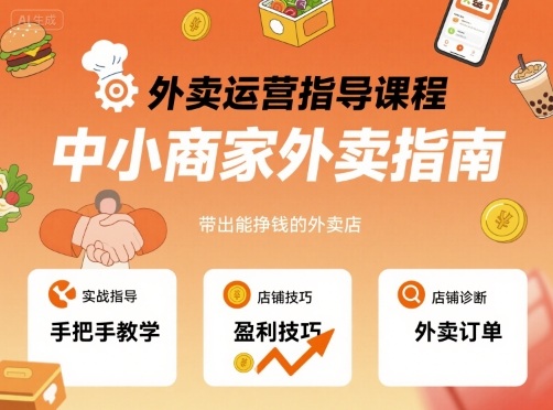 外卖运营指导课程，中小商家外卖指南，手把手带出能挣钱的外卖店-辉硕副业