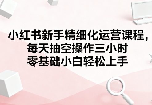 小红书新手精细化运营课程，每天抽空操作三小时，零基础小白轻松上手-辉硕副业